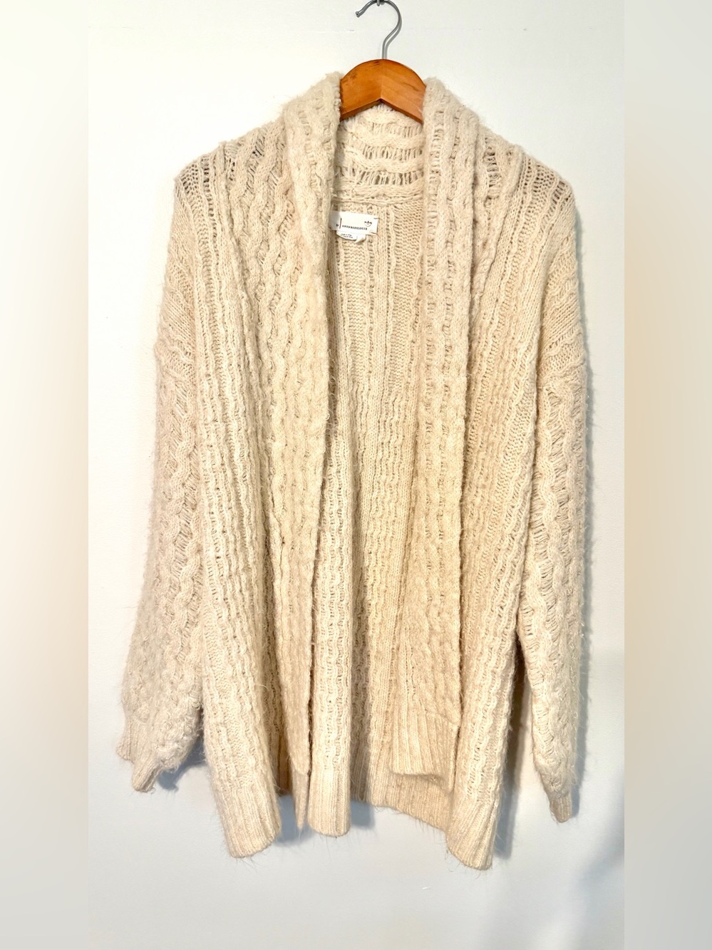 Anthropologie Rashida Cardigan Sweater Size Medium Ivory Chunky Open Front
